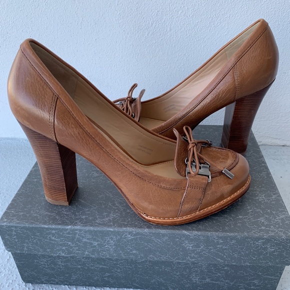 Via Spiga Venus Tan Leather Chunky Heels Size 8M - Picture 2 of 5